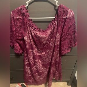 Purple lace dress. Off the shoulder short sleeve